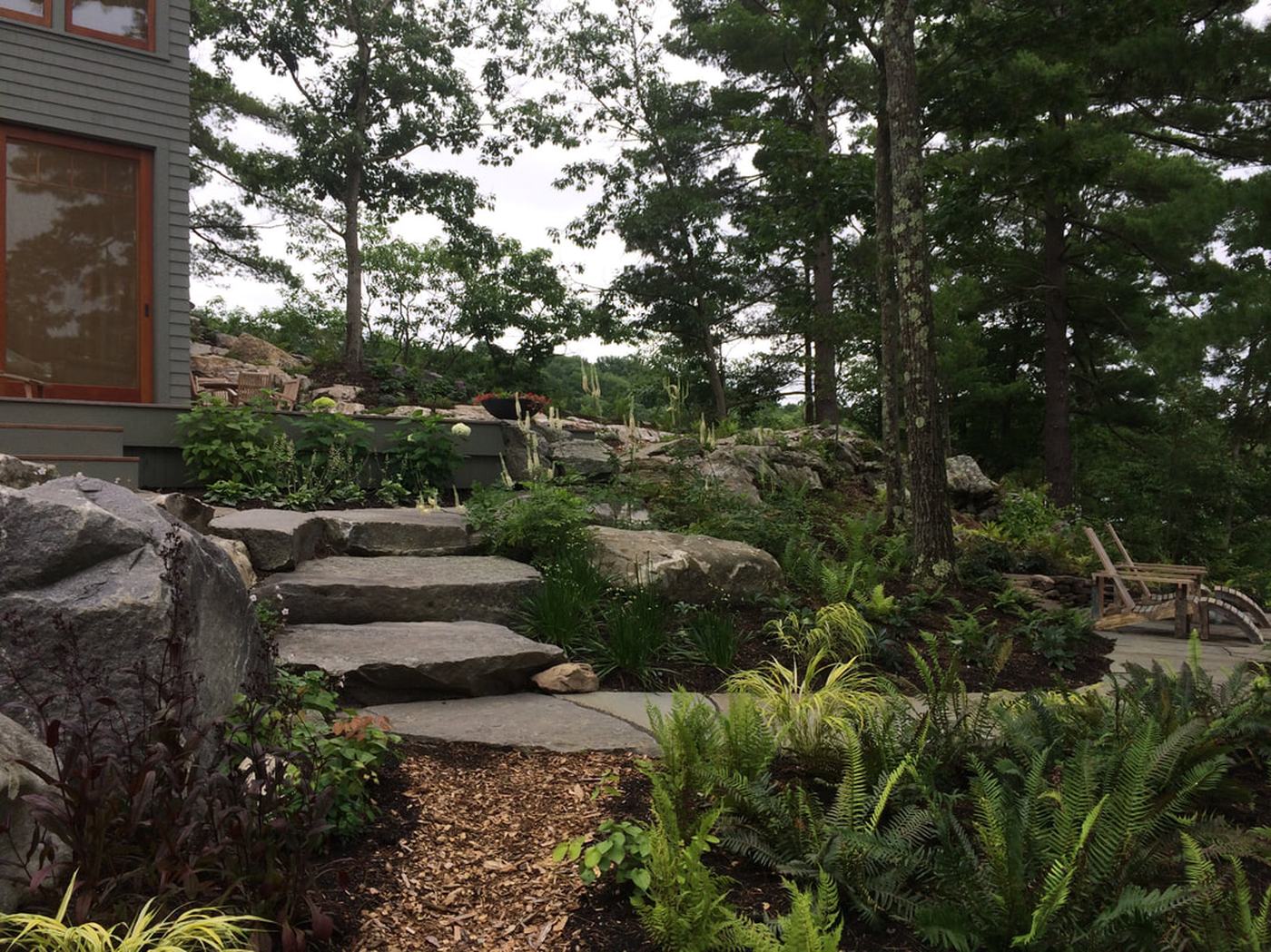 Granite boulder garden with flagging steps