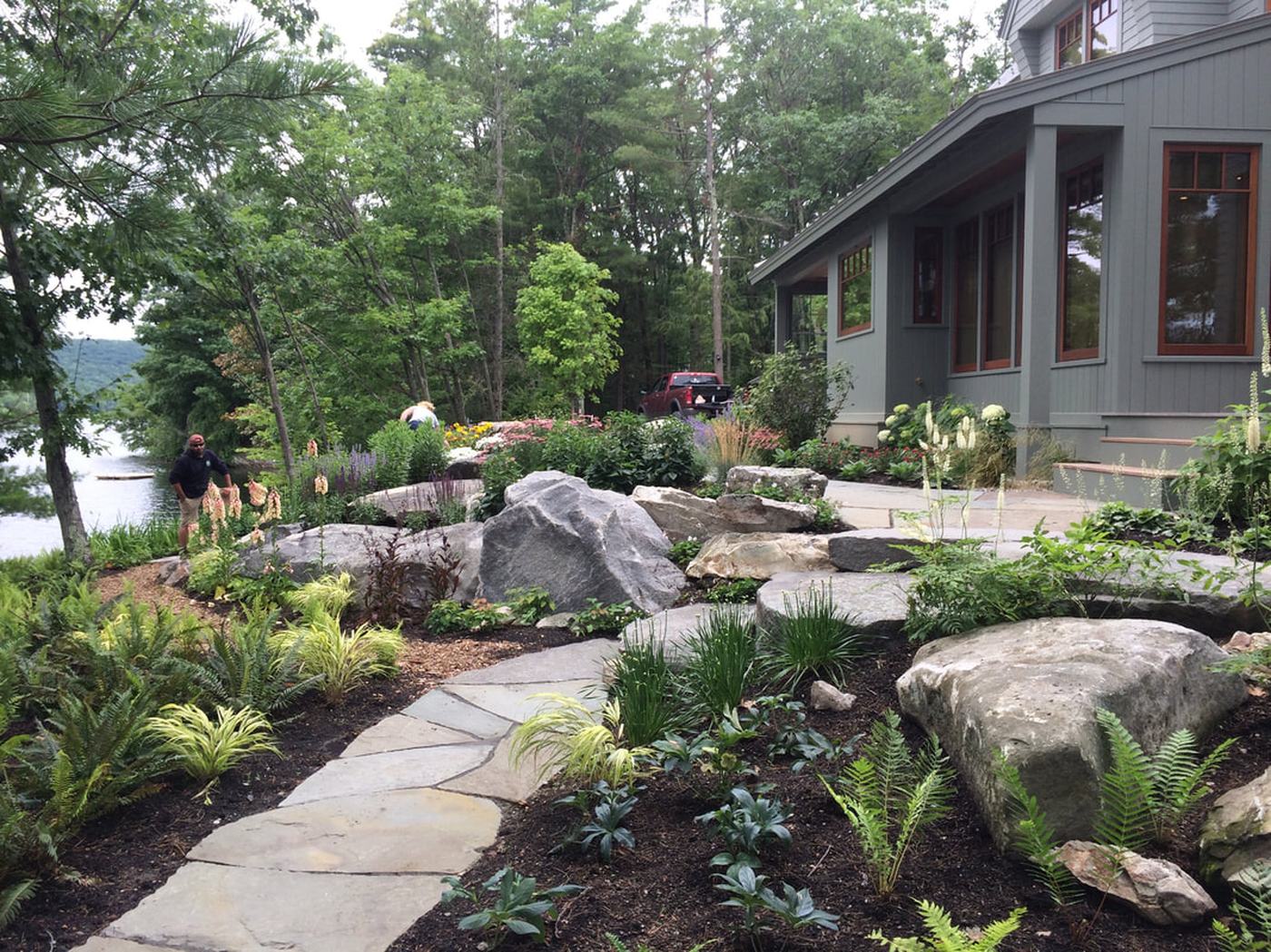 Lakeside estate granite flagging and boulders